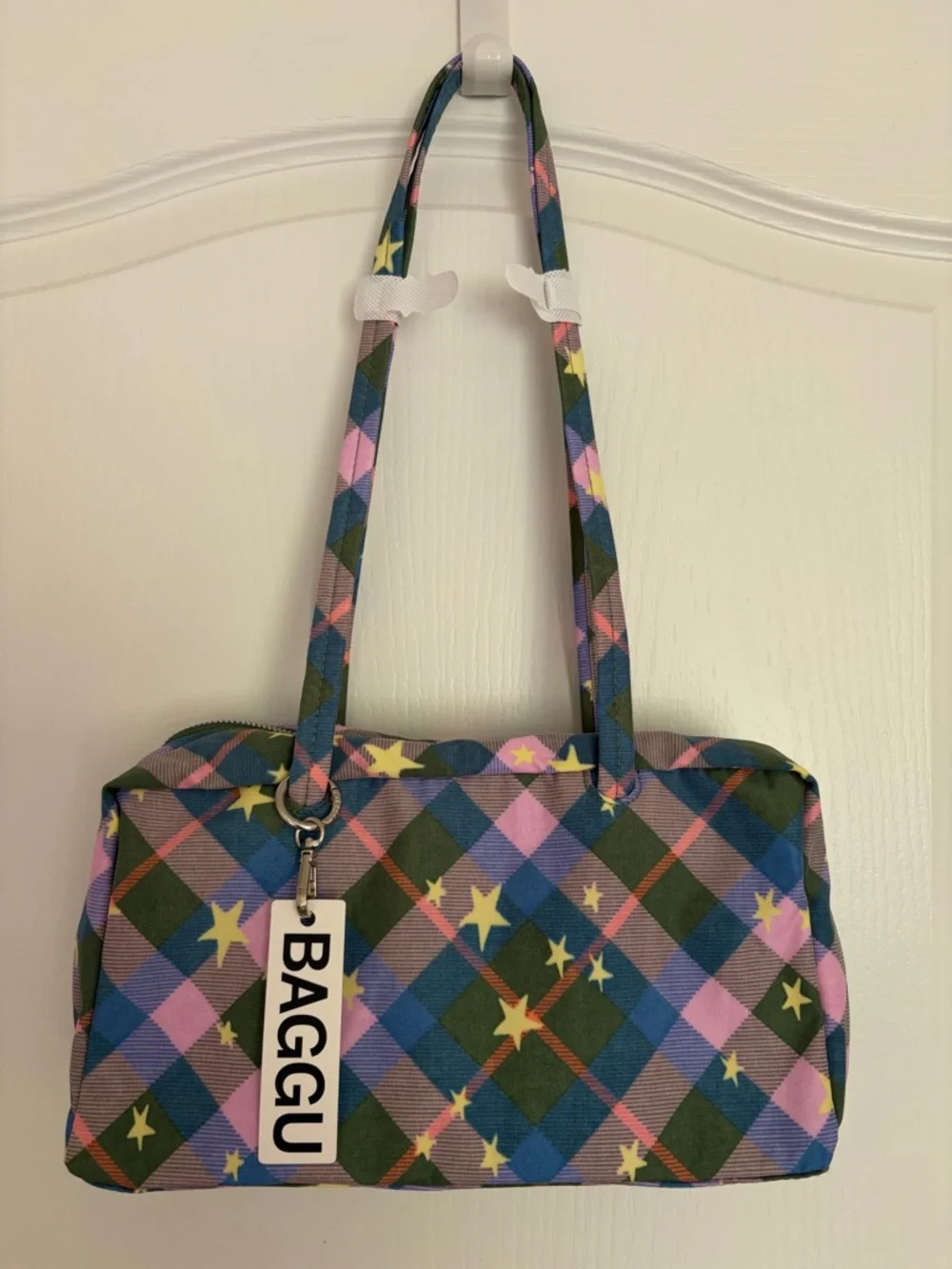 NWT BAGGU Green Star Plaid Regular Bowler Bag - Picture 1 of 4